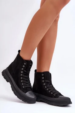 Clearance Zamszowe Wysokie Trampki Damskie Czarne Eleamia Damskie Trampki Damskie Wysokie