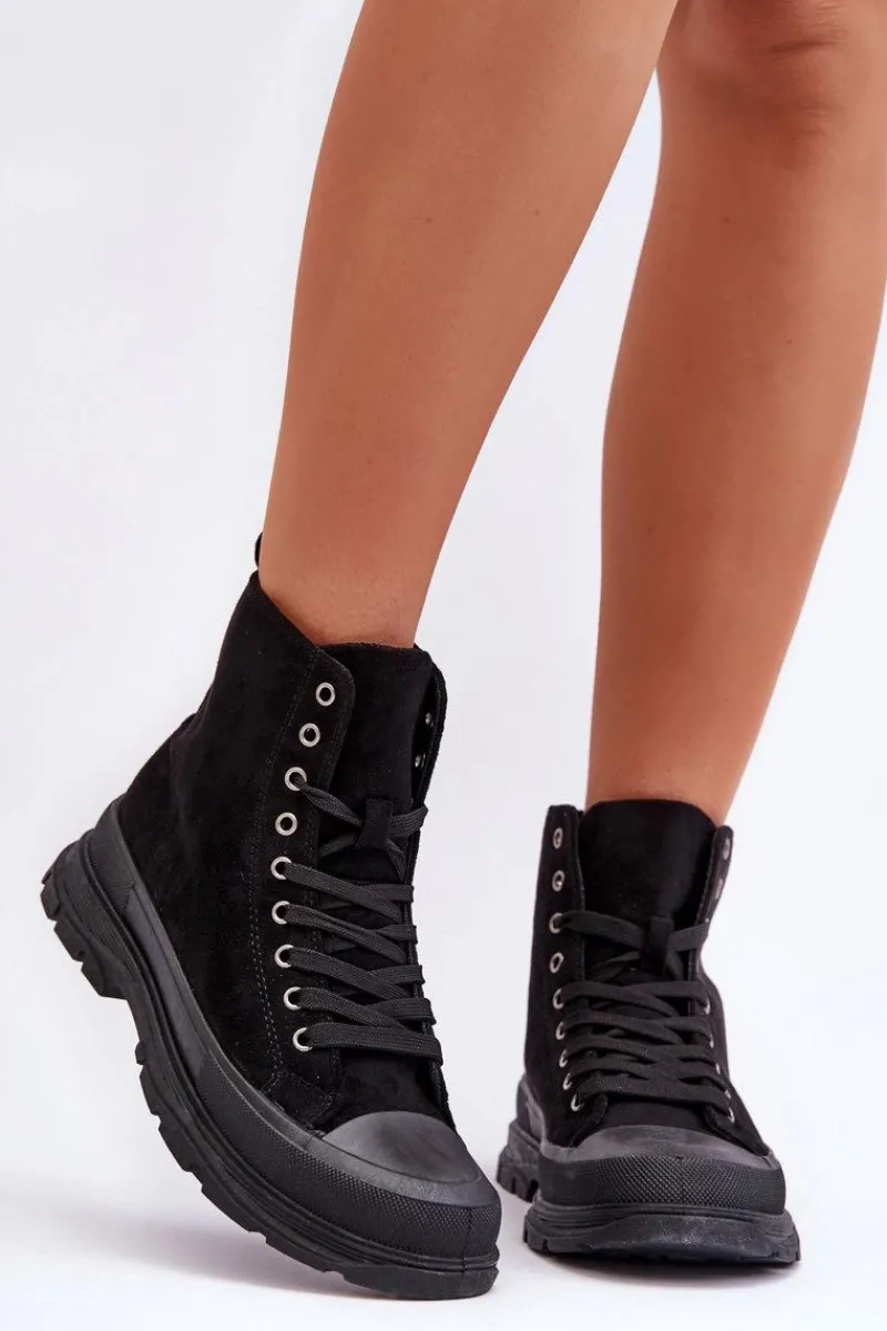 Clearance Zamszowe Wysokie Trampki Damskie Czarne Eleamia Damskie Trampki Damskie Wysokie