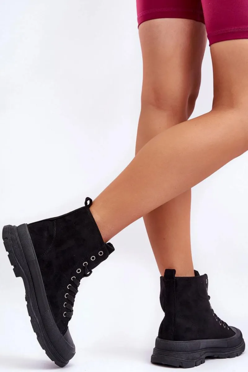 Clearance Zamszowe Wysokie Trampki Damskie Czarne Eleamia Damskie Trampki Damskie Wysokie