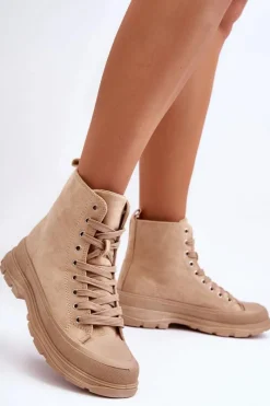 Sale Boto Zamszowe Wysokie Trampki Damskie Ciemnobeżowe Eleamia