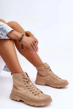 Sale Boto Zamszowe Wysokie Trampki Damskie Ciemnobeżowe Eleamia