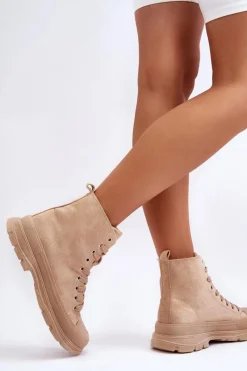 Sale Boto Zamszowe Wysokie Trampki Damskie Ciemnobeżowe Eleamia