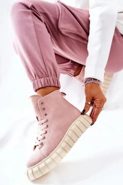 Trampki Damskie Wysokie>Boto Zamszowe Wysokie Trampki Na Platformie Różowe Meniphise