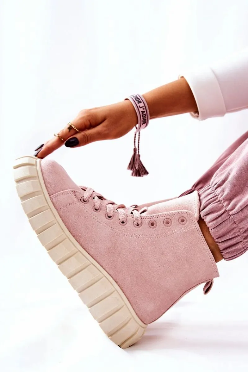 Trampki Damskie Wysokie>Boto Zamszowe Wysokie Trampki Na Platformie Różowe Meniphise