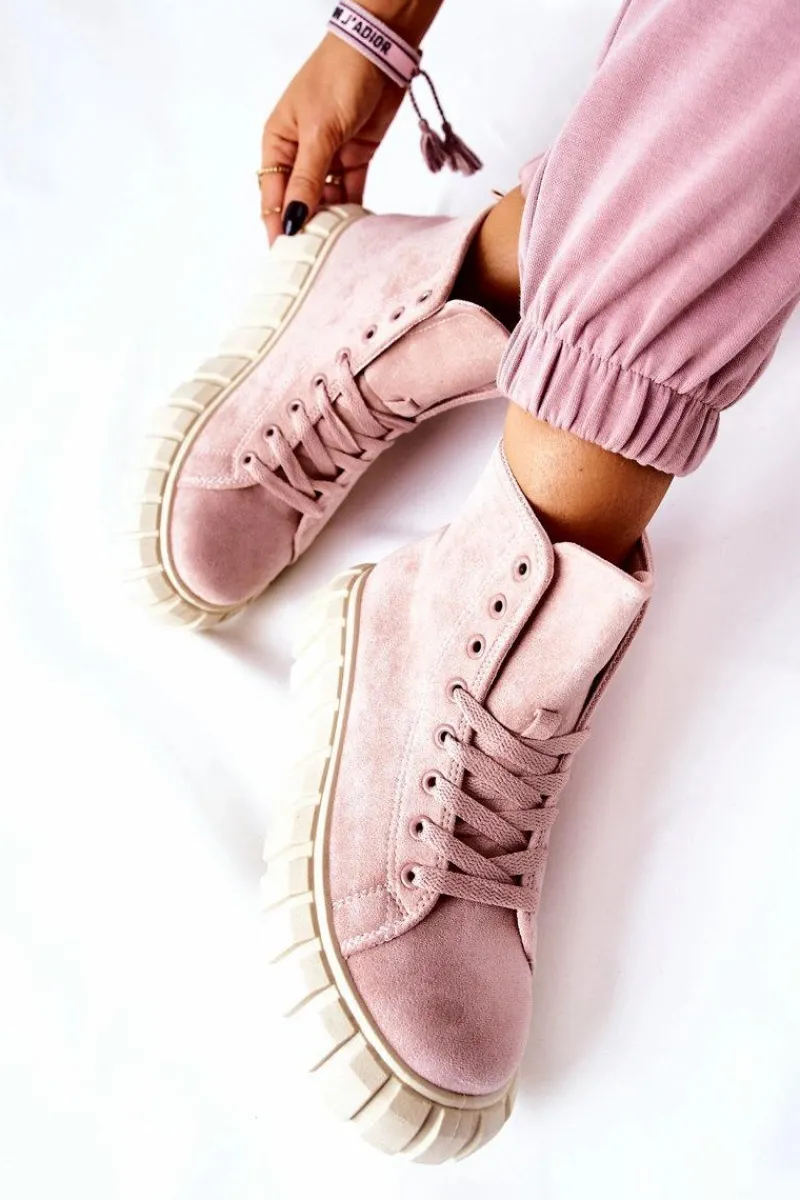 Trampki Damskie Wysokie>Boto Zamszowe Wysokie Trampki Na Platformie Różowe Meniphise