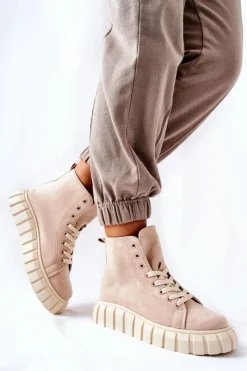 Sale Boto Zamszowe Wysokie Trampki Na Platformie Beżowe Meniphise