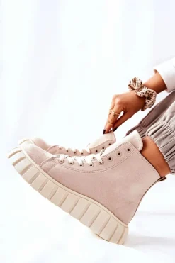 Sale Boto Zamszowe Wysokie Trampki Na Platformie Beżowe Meniphise