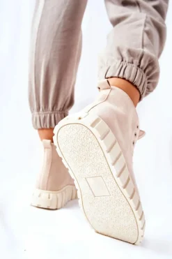 Sale Boto Zamszowe Wysokie Trampki Na Platformie Beżowe Meniphise