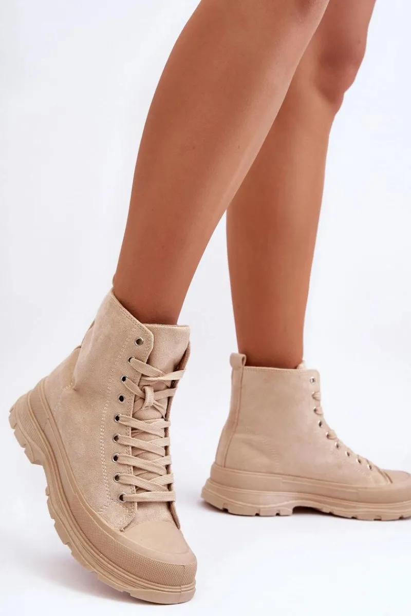 Trampki Damskie Wysokie>Boto Zamszowe Wysokie Trampki Damskie Beżowe Eleamia