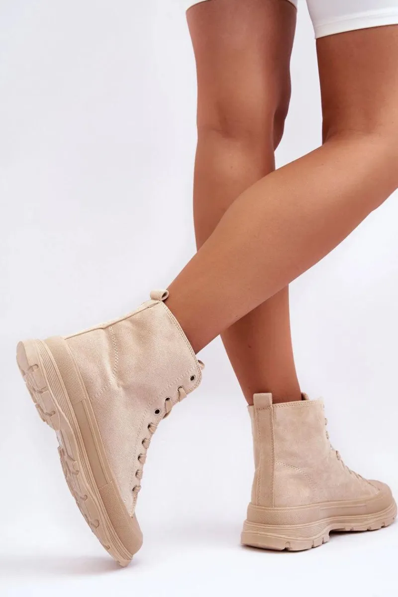 Trampki Damskie Wysokie>Boto Zamszowe Wysokie Trampki Damskie Beżowe Eleamia