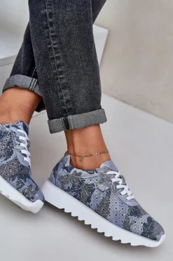 Buty Sportowe Na Platformie|Sneakersy Damskie>Damskie buty S.Barski Zamszowe Wzorzyste Buty Sportowe Na Platformie Z Brokatem D&A LR51-635 e Niebieski
