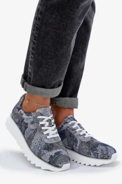 Buty Sportowe Na Platformie|Sneakersy Damskie></noscript>Damskie buty S.Barski Zamszowe Wzorzyste Buty Sportowe Na Platformie Z Brokatem D&A LR51-635 e Niebieski