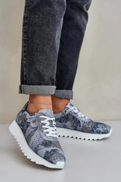 Buty Sportowe Na Platformie|Sneakersy Damskie></noscript>Damskie buty S.Barski Zamszowe Wzorzyste Buty Sportowe Na Platformie Z Brokatem D&A LR51-635 e Niebieski