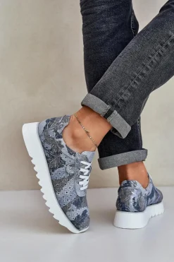 Buty Sportowe Na Platformie|Sneakersy Damskie></noscript>Damskie buty S.Barski Zamszowe Wzorzyste Buty Sportowe Na Platformie Z Brokatem D&A LR51-635 e Niebieski
