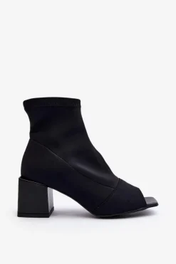 Outlet 2876 Botki Damskie Na Obcasie Z Odkrytymi Noskami Czarne Damskie Botki Wiosenne|Czarne Botki
