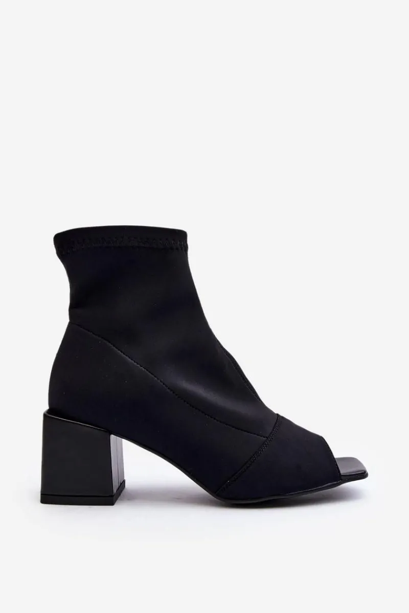 Outlet 2876 Botki Damskie Na Obcasie Z Odkrytymi Noskami Czarne Damskie Botki Wiosenne|Czarne Botki