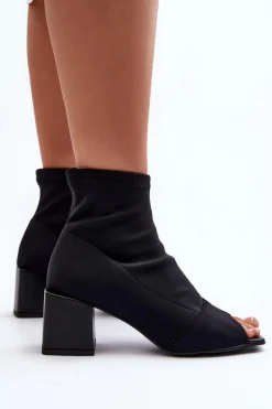 Outlet 2876 Botki Damskie Na Obcasie Z Odkrytymi Noskami Czarne Damskie Botki Wiosenne|Czarne Botki