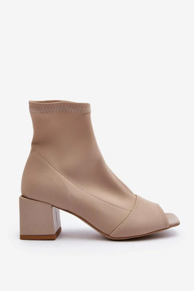 Hot Zazoo 2876 Botki Damskie Na Obcasie Z Odkrytymi Noskami Beżowe