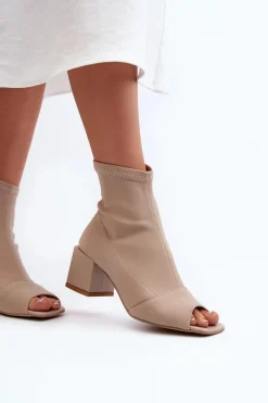 Hot Zazoo 2876 Botki Damskie Na Obcasie Z Odkrytymi Noskami Beżowe