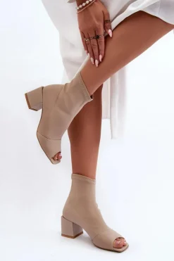 Hot Zazoo 2876 Botki Damskie Na Obcasie Z Odkrytymi Noskami Beżowe