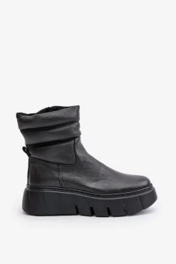 Online 60512 Botki Damskie Skórzane Na Zamek Ocieplane Filcem Czarne Damskie Botki Ocieplane|Botki Skórzane