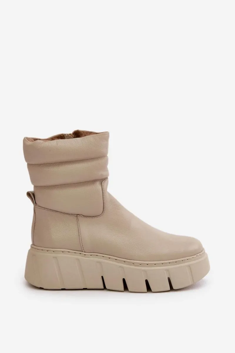 Botki Ocieplane|Botki Skórzane>Zazoo 60512 Botki Damskie Skórzane Na Zamek Ocieplane Filcem Jasnobeżowe Beżowy