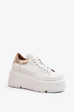 10165 Buty Sportowe Damskie Na Masywnej Platformie Białe Damskie Buty Sportowe Na Platformie