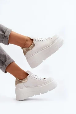 10165 Buty Sportowe Damskie Na Masywnej Platformie Białe Damskie Buty Sportowe Na Platformie