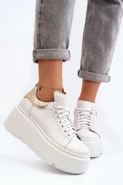 10165 Buty Sportowe Damskie Na Masywnej Platformie Białe Damskie Buty Sportowe Na Platformie