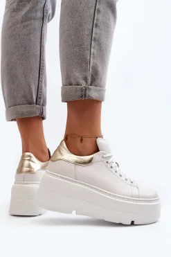 10165 Buty Sportowe Damskie Na Masywnej Platformie Białe Damskie Buty Sportowe Na Platformie