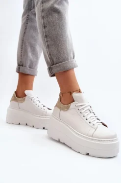 10165 Buty Sportowe Damskie Na Masywnej Platformie Białe Damskie Buty Sportowe Na Platformie