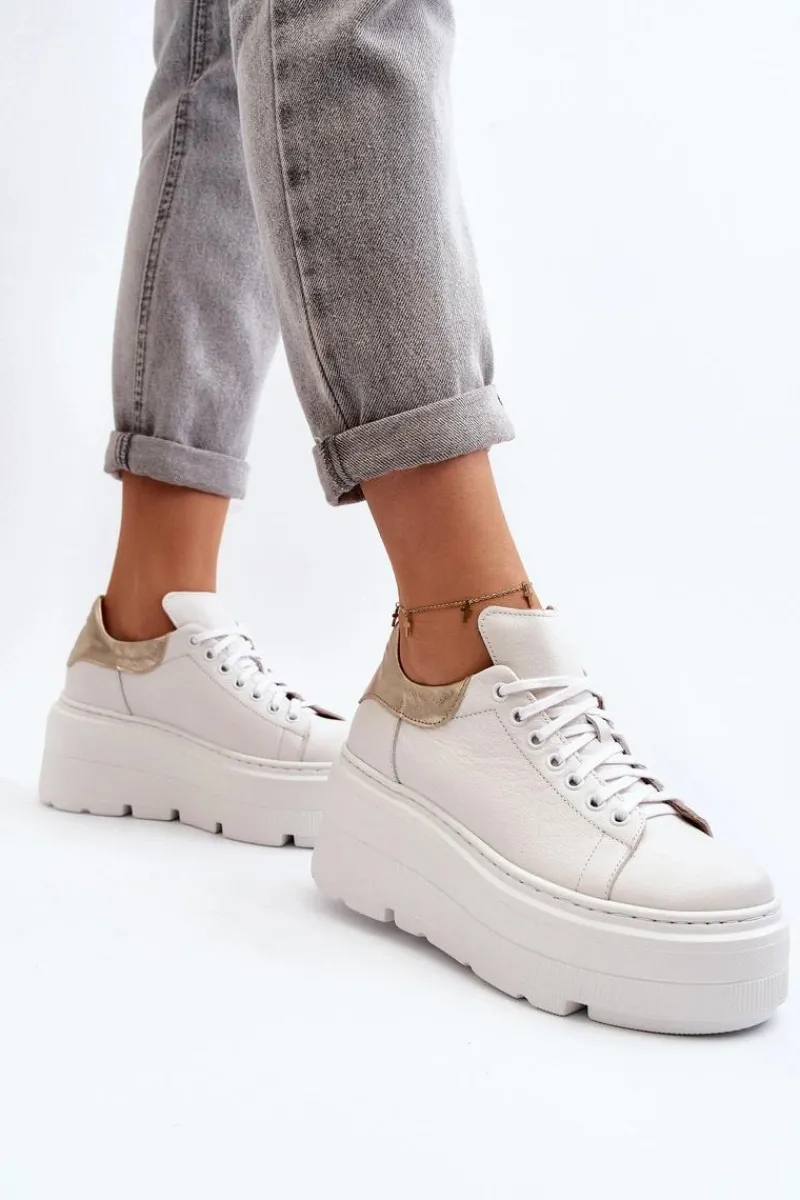 10165 Buty Sportowe Damskie Na Masywnej Platformie Białe Damskie Buty Sportowe Na Platformie