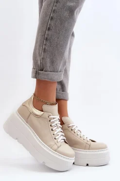 Best 10165 Buty Sportowe Damskie Na Masywnej Platformie Beżowe Damskie Buty Sportowe Na Platformie