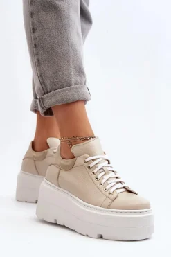 Best 10165 Buty Sportowe Damskie Na Masywnej Platformie Beżowe Damskie Buty Sportowe Na Platformie