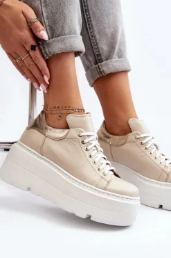 Best 10165 Buty Sportowe Damskie Na Masywnej Platformie Beżowe Damskie Buty Sportowe Na Platformie