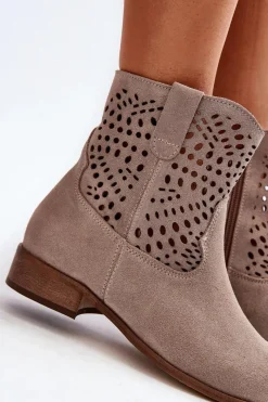 Online Zazoo 3305/2 Damskie Ażurowe Botki Cappuccino
