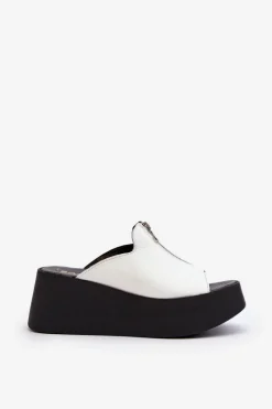 Sale Zazoo 2916 Damskie Klapki Na Masywnej Platformie Z Suwakiem Białe Biały