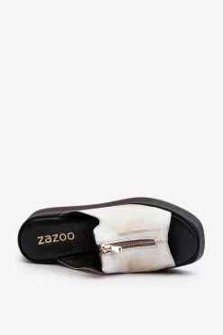 Sale 2916 Damskie Klapki Na Masywnej Platformie Z Suwakiem Złote Damskie Klapki Na Platformie|Klapki Damskie Klasyczne