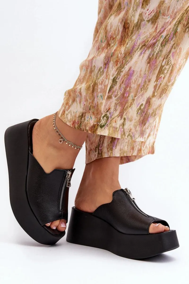 Klapki Na Platformie|Klapki Damskie Klasyczne>Zazoo 2916 Damskie Klapki Na Masywnej Platformie Z Suwakiem Czarne Czarny