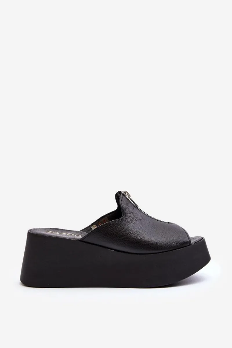 Klapki Na Platformie|Klapki Damskie Klasyczne>Zazoo 2916 Damskie Klapki Na Masywnej Platformie Z Suwakiem Czarne Czarny