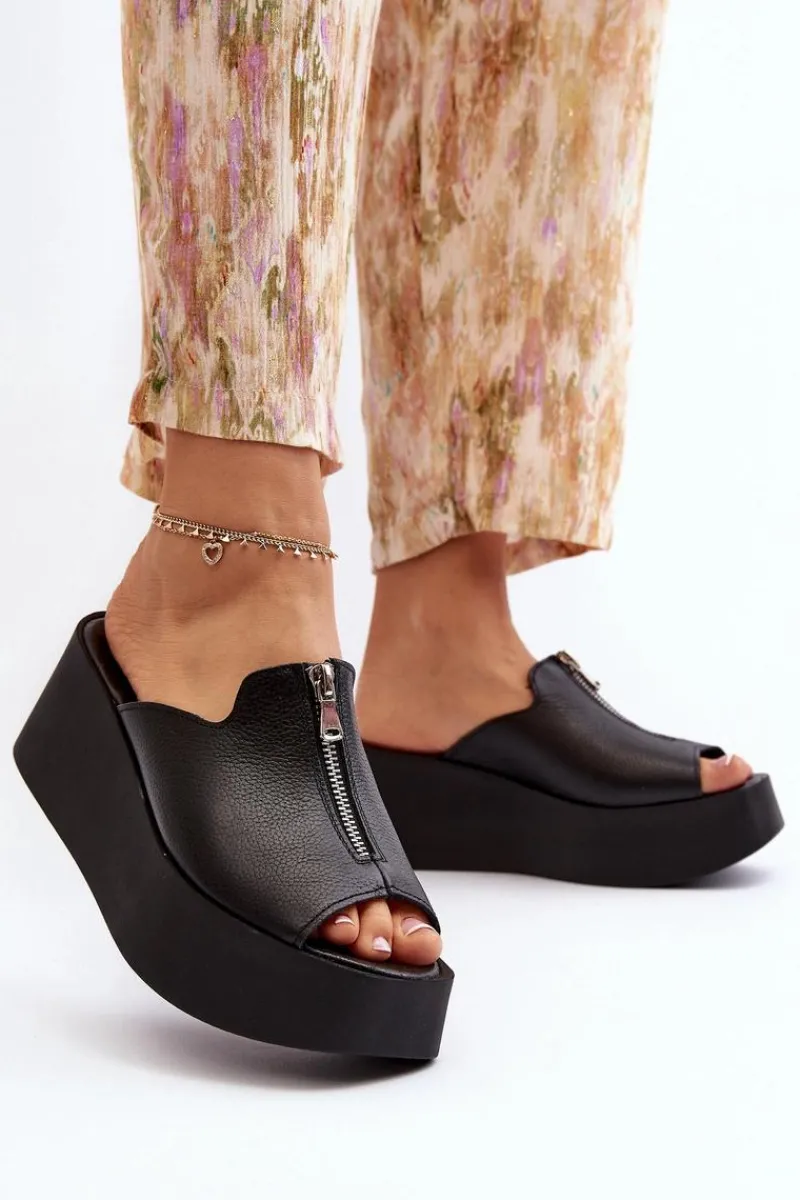 Klapki Na Platformie|Klapki Damskie Klasyczne>Zazoo 2916 Damskie Klapki Na Masywnej Platformie Z Suwakiem Czarne Czarny