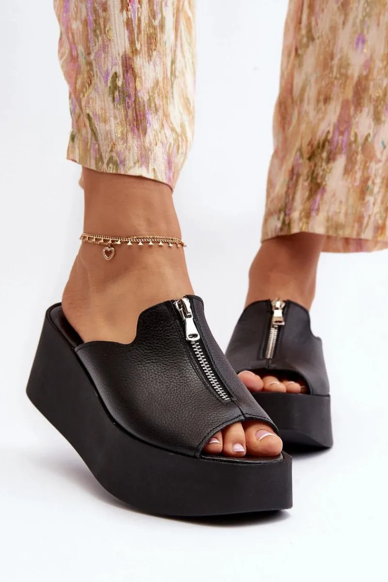 Klapki Na Platformie|Klapki Damskie Klasyczne>Zazoo 2916 Damskie Klapki Na Masywnej Platformie Z Suwakiem Czarne Czarny