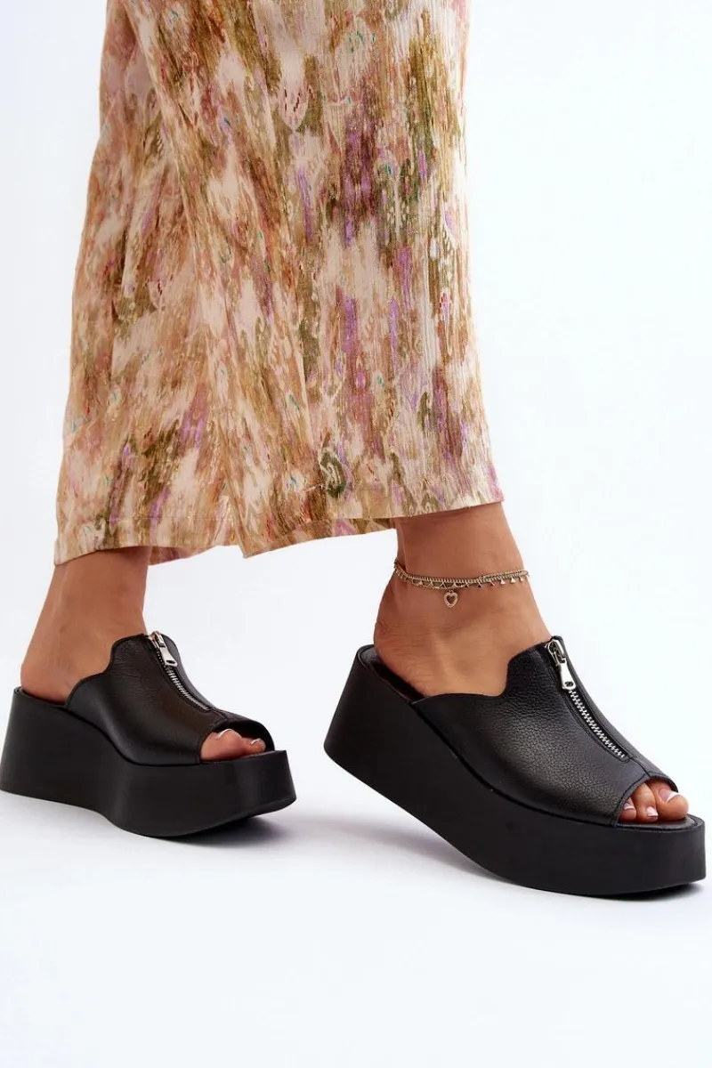 Klapki Na Platformie|Klapki Damskie Klasyczne>Zazoo 2916 Damskie Klapki Na Masywnej Platformie Z Suwakiem Czarne Czarny