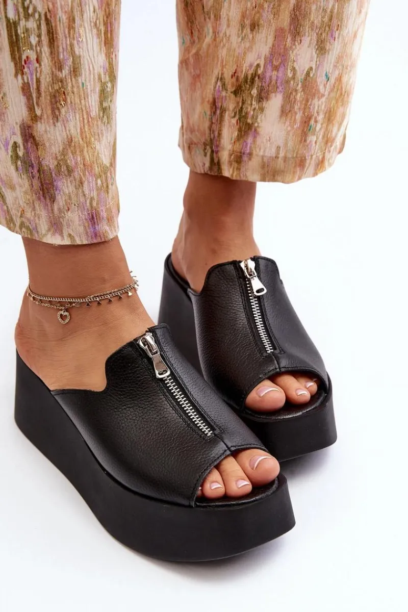 Klapki Na Platformie|Klapki Damskie Klasyczne>Zazoo 2916 Damskie Klapki Na Masywnej Platformie Z Suwakiem Czarne Czarny