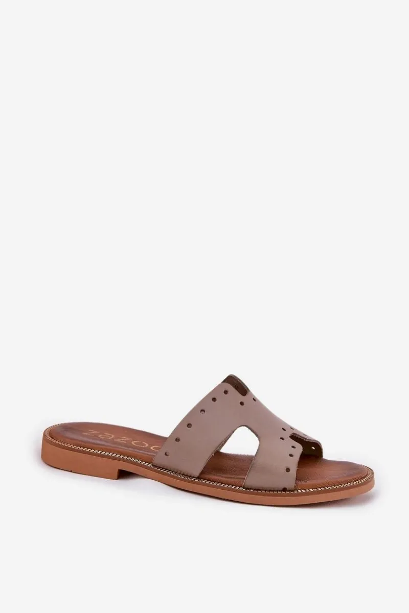 New 40326 Damskie Klapki Z Ozdobnymi Wycięciami Ciemnobeżowe Damskie Klapki Damskie Klasyczne