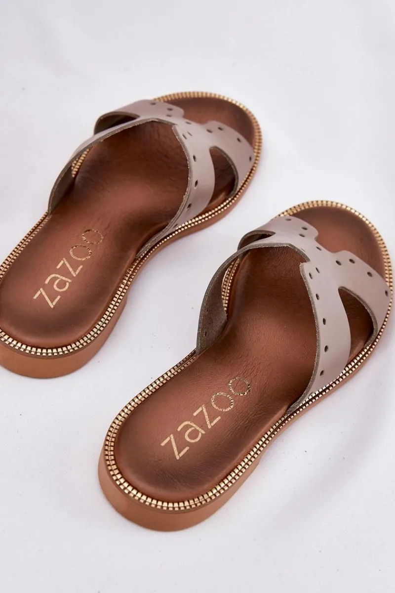 New 40326 Damskie Klapki Z Ozdobnymi Wycięciami Ciemnobeżowe Damskie Klapki Damskie Klasyczne