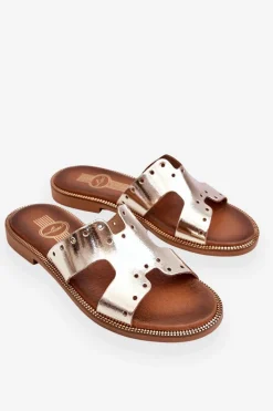 New 40326 Damskie Klapki Z Ozdobnymi Wycięciami Złote Damskie Klapki Damskie Klasyczne