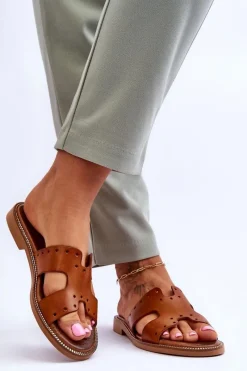 Zazoo 40326 Damskie Klapki Z Ozdobnymi Wycięciami Brązowe Brązowy