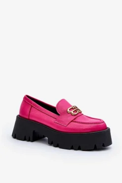 Discount Zazoo 20164 Damskie Loafersy Ze Skóry Naturalnej Fuksja