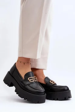 Sale Zazoo 20164 Damskie Loafersy Ze Skóry Naturalnej Czarne Czarny